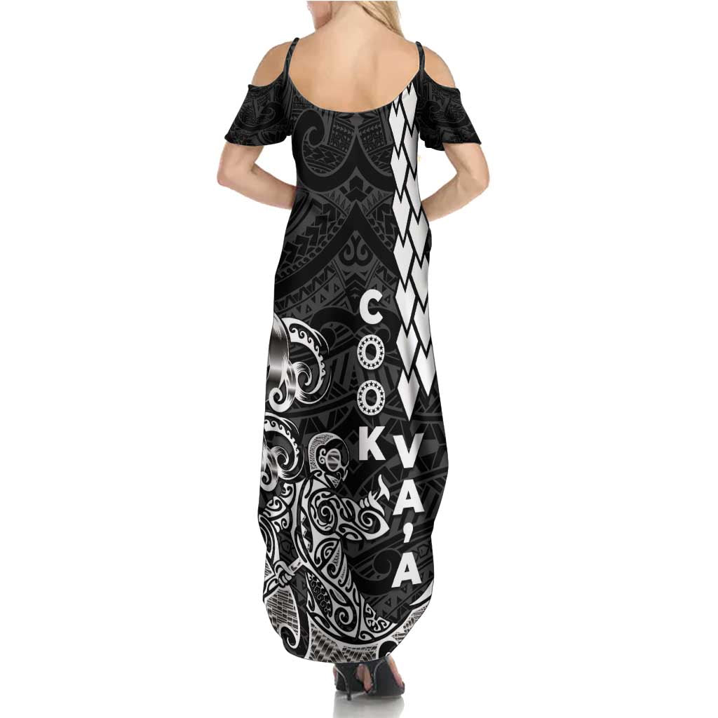 Cook Islands Va'a Polynesian Art Tattoo Family Matching Summer Maxi Dress and Hawaiian Shirt Black Color LT03 - Polynesian Pride