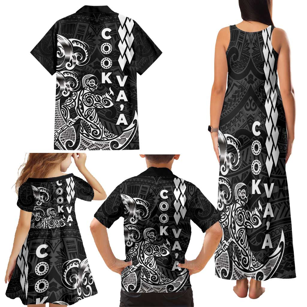 Cook Islands Va'a Polynesian Art Tattoo Family Matching Tank Maxi Dress and Hawaiian Shirt Black Color LT03 - Polynesian Pride