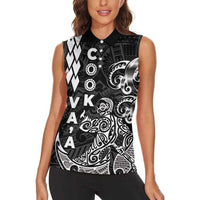 Cook Islands Vaa Polynesian Art Tattoo Women Sleeveless Polo Shirt Black Color