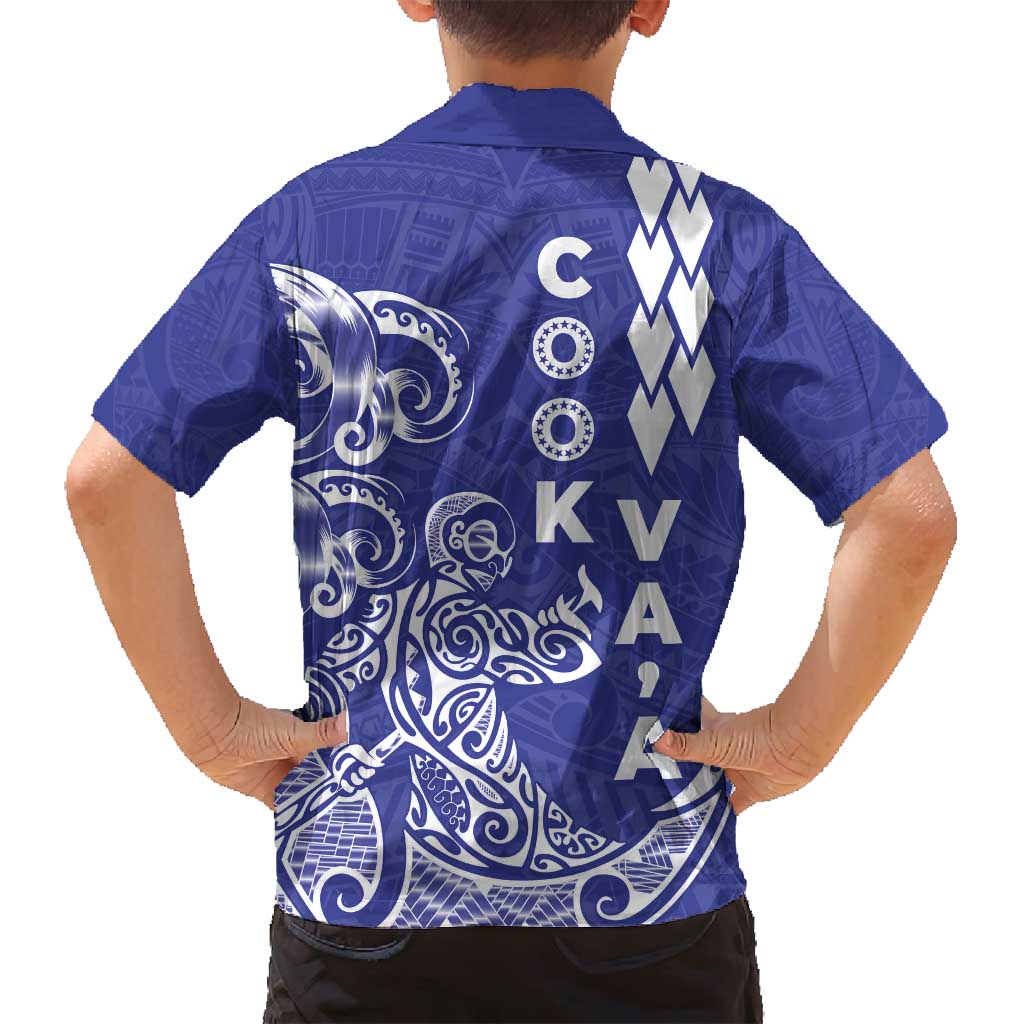 Cook Islands Va'a Polynesian Art Tattoo Family Matching Long Sleeve Bodycon Dress and Hawaiian Shirt Blue Color LT03 - Polynesian Pride