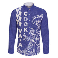 Cook Islands Va'a Polynesian Art Tattoo Family Matching Long Sleeve Bodycon Dress and Hawaiian Shirt Blue Color LT03 Dad's Shirt - Long Sleeve Blue - Polynesian Pride