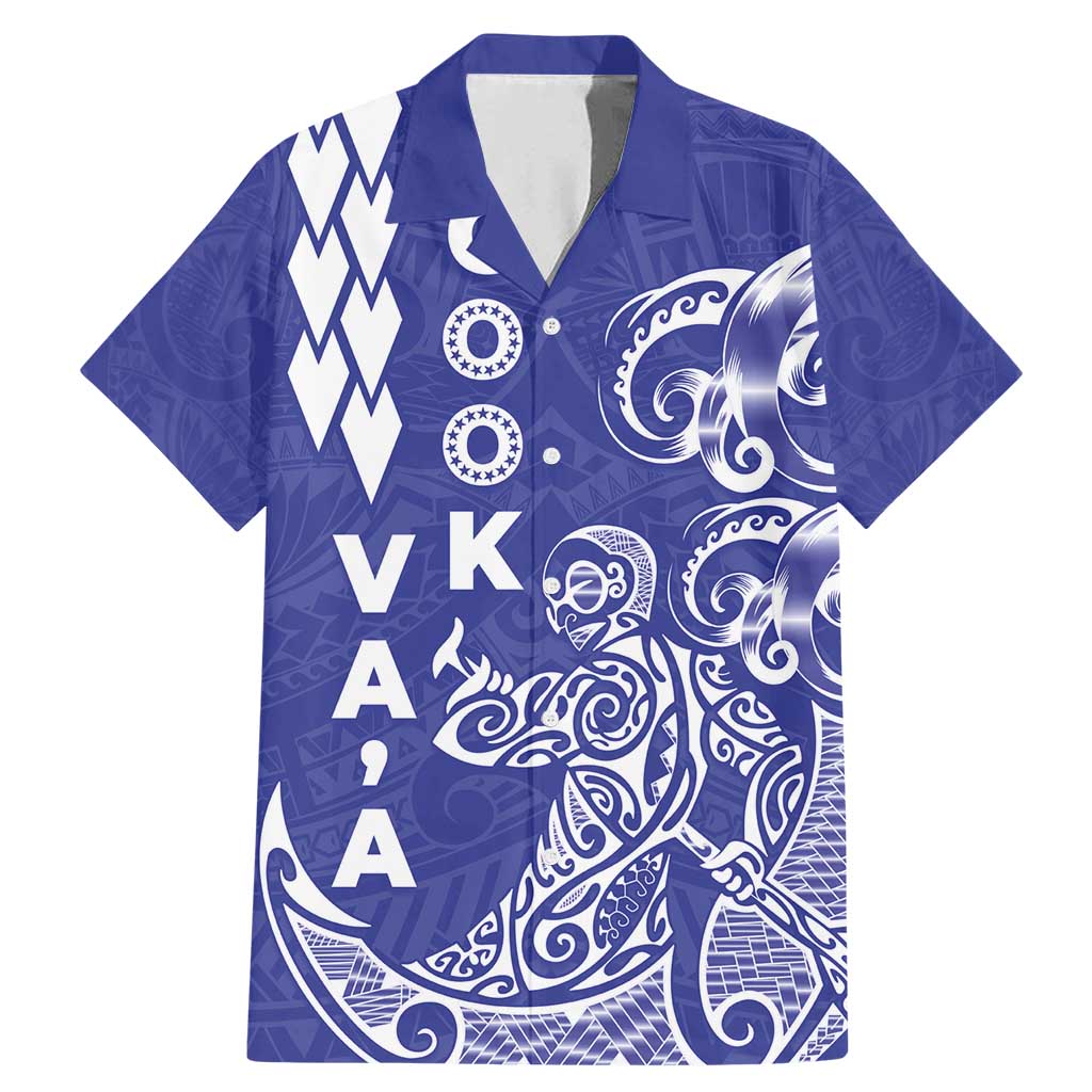 Cook Islands Va'a Polynesian Art Tattoo Family Matching Mermaid Dress and Hawaiian Shirt Blue Color LT03 Dad's Shirt - Short Sleeve Blue - Polynesian Pride