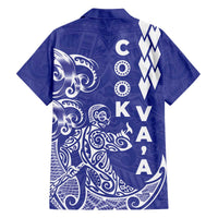 Cook Islands Va'a Polynesian Art Tattoo Family Matching Off The Shoulder Long Sleeve Dress and Hawaiian Shirt Blue Color LT03 - Polynesian Pride