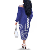 Cook Islands Va'a Polynesian Art Tattoo Family Matching Off The Shoulder Long Sleeve Dress and Hawaiian Shirt Blue Color LT03 - Polynesian Pride