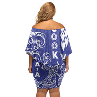 Cook Islands Va'a Polynesian Art Tattoo Family Matching Off Shoulder Short Dress and Hawaiian Shirt Blue Color LT03 - Polynesian Pride