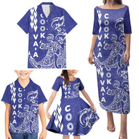 Cook Islands Va'a Polynesian Art Tattoo Family Matching Puletasi and Hawaiian Shirt Blue Color LT03 - Polynesian Pride
