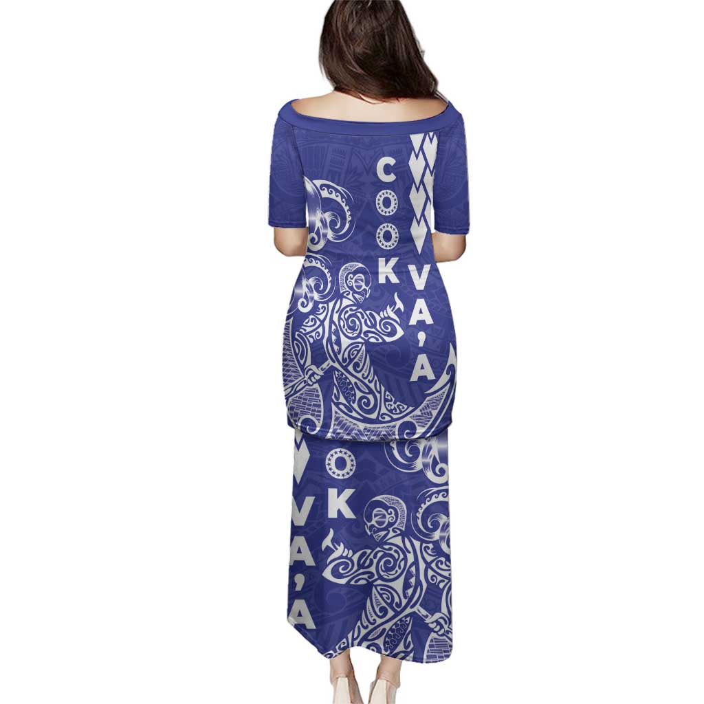 Cook Islands Va'a Polynesian Art Tattoo Family Matching Puletasi and Hawaiian Shirt Blue Color LT03 - Polynesian Pride
