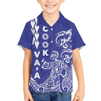 Cook Islands Va'a Polynesian Art Tattoo Family Matching Short Sleeve Bodycon Dress and Hawaiian Shirt Blue Color LT03 Son's Shirt Blue - Polynesian Pride