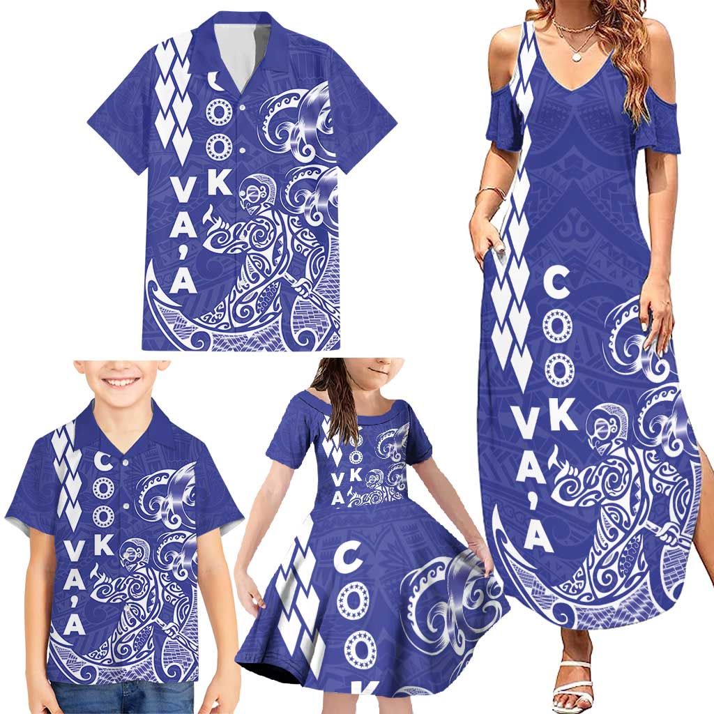 Cook Islands Va'a Polynesian Art Tattoo Family Matching Summer Maxi Dress and Hawaiian Shirt Blue Color LT03 - Polynesian Pride