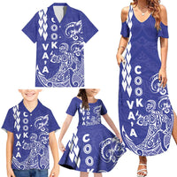 Cook Islands Va'a Polynesian Art Tattoo Family Matching Summer Maxi Dress and Hawaiian Shirt Blue Color LT03 - Polynesian Pride