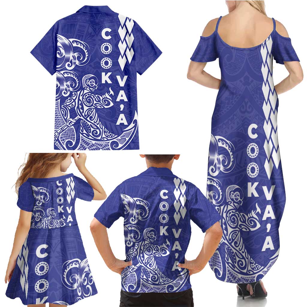 Cook Islands Va'a Polynesian Art Tattoo Family Matching Summer Maxi Dress and Hawaiian Shirt Blue Color LT03 - Polynesian Pride