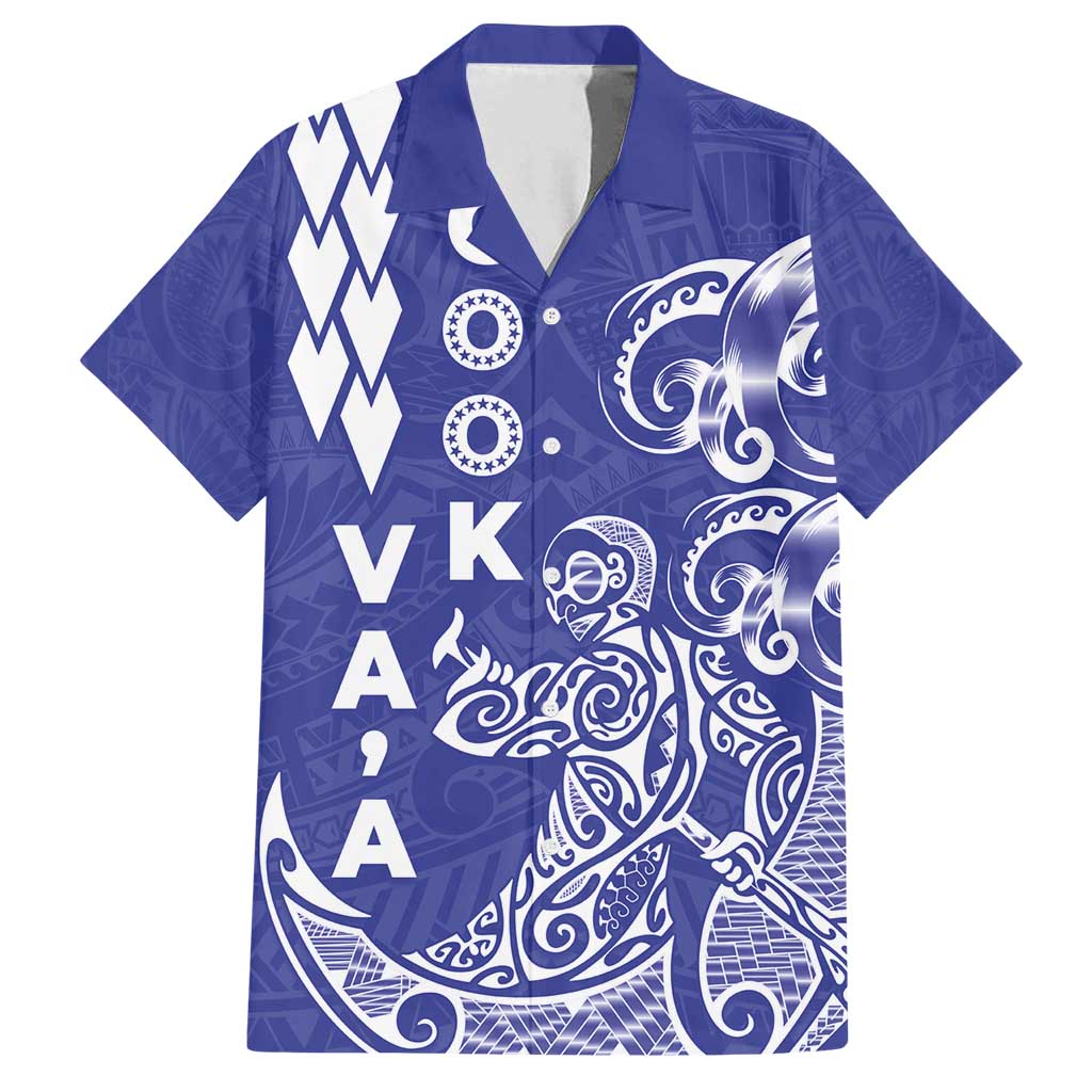 Cook Islands Va'a Polynesian Art Tattoo Family Matching Summer Maxi Dress and Hawaiian Shirt Blue Color LT03 Dad's Shirt - Short Sleeve Blue - Polynesian Pride