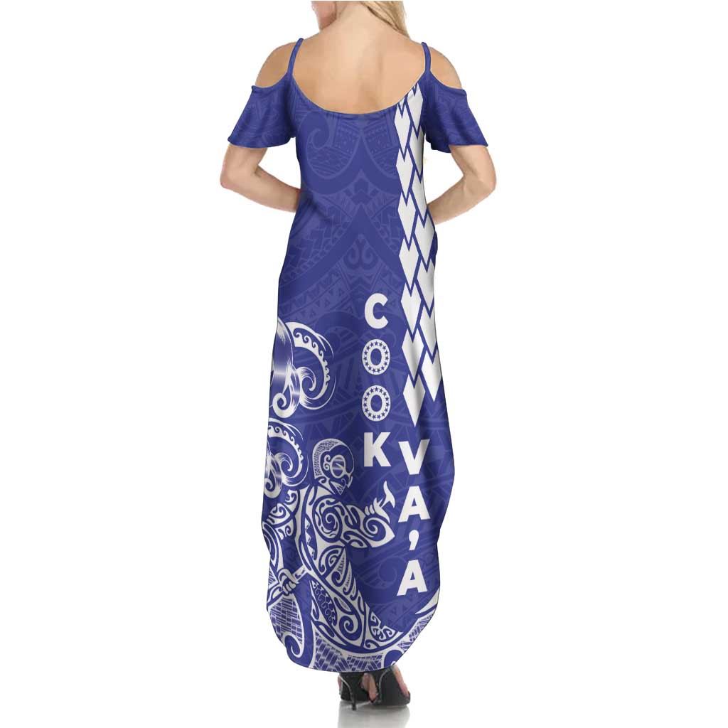 Cook Islands Va'a Polynesian Art Tattoo Family Matching Summer Maxi Dress and Hawaiian Shirt Blue Color LT03 - Polynesian Pride