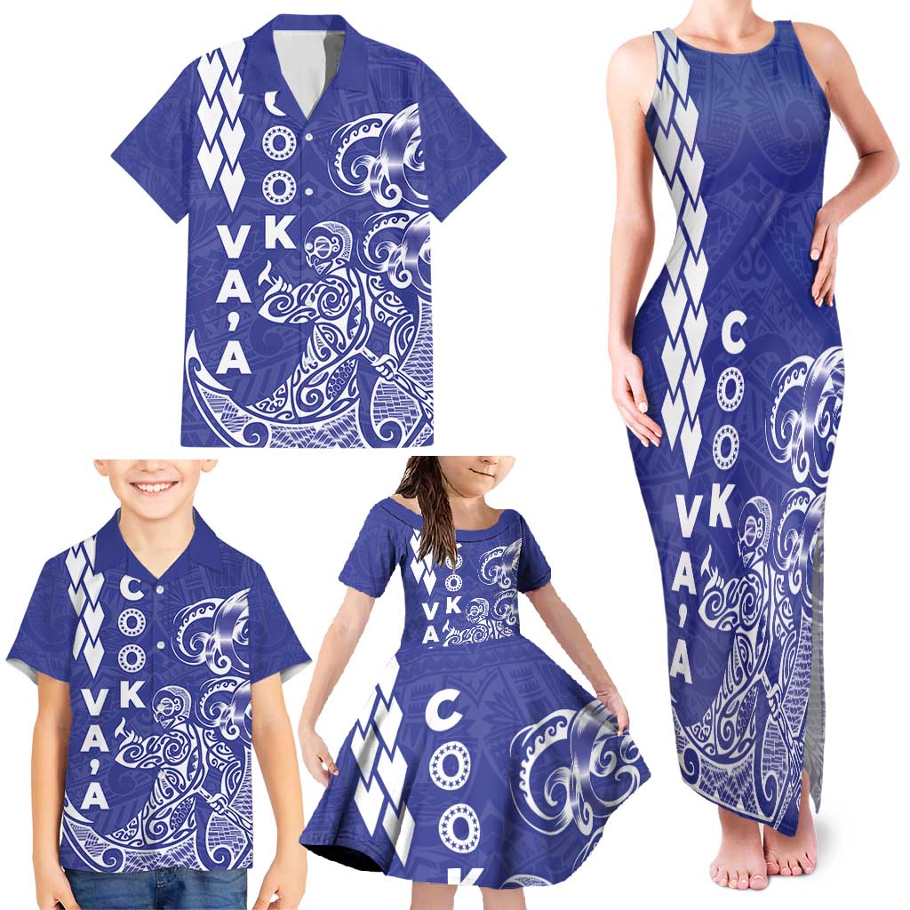 Cook Islands Va'a Polynesian Art Tattoo Family Matching Tank Maxi Dress and Hawaiian Shirt Blue Color LT03 - Polynesian Pride