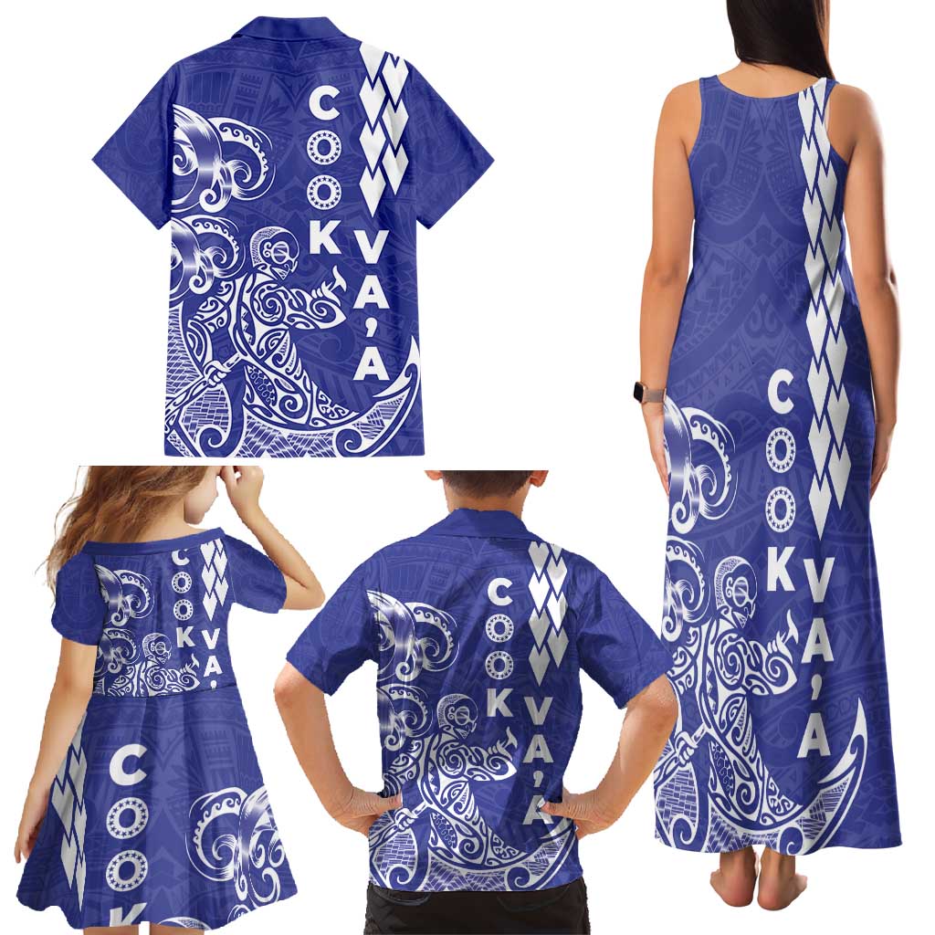 Cook Islands Va'a Polynesian Art Tattoo Family Matching Tank Maxi Dress and Hawaiian Shirt Blue Color LT03 - Polynesian Pride