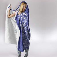 Cook Islands Vaa Polynesian Art Tattoo Hooded Blanket Blue Color