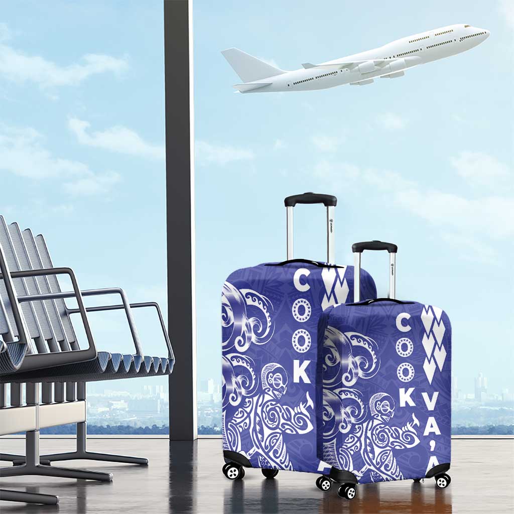 Cook Islands Vaa Polynesian Art Tattoo Luggage Cover Blue Color
