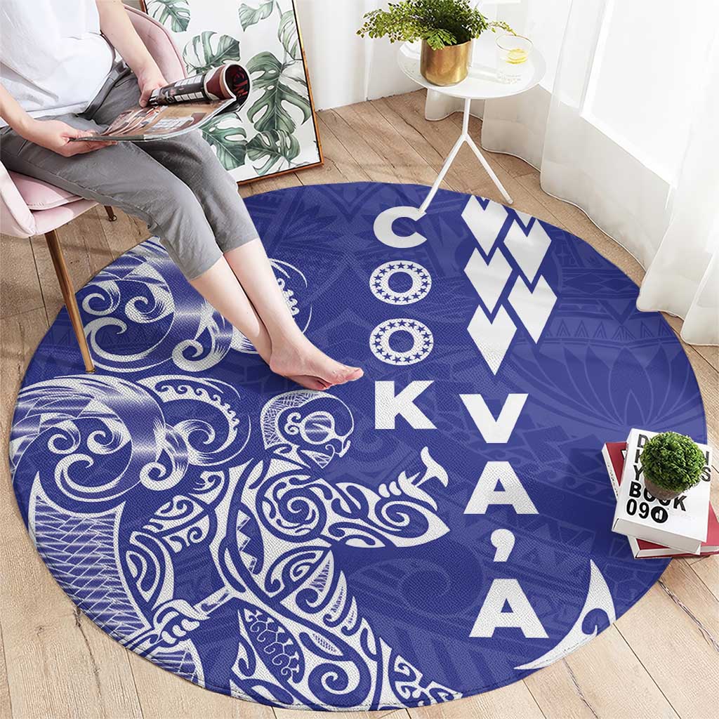 Cook Islands Vaa Polynesian Art Tattoo Round Carpet Blue Color