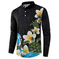 Hawaiian Plumeria and Turtle Button Sweatshirt with Polynesian Tribal Art Pattern Vintage Vibes