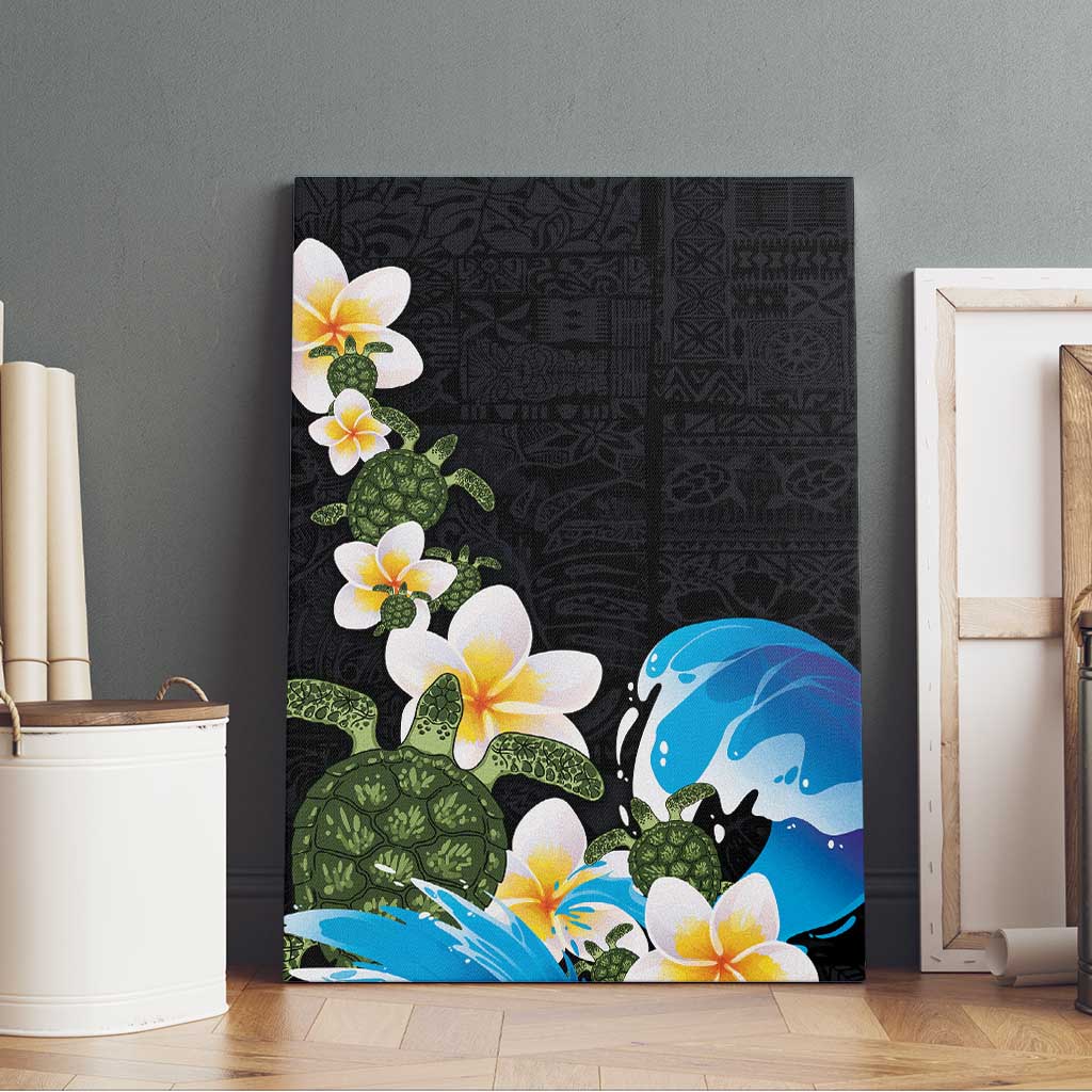 Hawaiian Plumeria and Turtle Canvas Wall Art with Polynesian Tribal Art Pattern Vintage Vibes