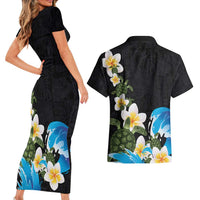 Hawaiian Plumeria and Turtle Couples Matching Short Sleeve Bodycon Dress and Hawaiian Shirt with Polynesian Tribal Art Pattern Vintage Vibes LT03 - Polynesian Pride