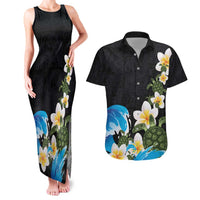 Hawaiian Plumeria and Turtle Couples Matching Tank Maxi Dress and Hawaiian Shirt with Polynesian Tribal Art Pattern Vintage Vibes LT03 Black - Polynesian Pride