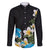 Hawaiian Plumeria and Turtle Family Matching Off The Shoulder Long Sleeve Dress and Hawaiian Shirt with Polynesian Tribal Art Pattern Vintage Vibes
