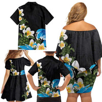 Hawaiian Plumeria and Turtle Family Matching Off Shoulder Short Dress and Hawaiian Shirt with Polynesian Tribal Art Pattern Vintage Vibes LT03 - Polynesian Pride