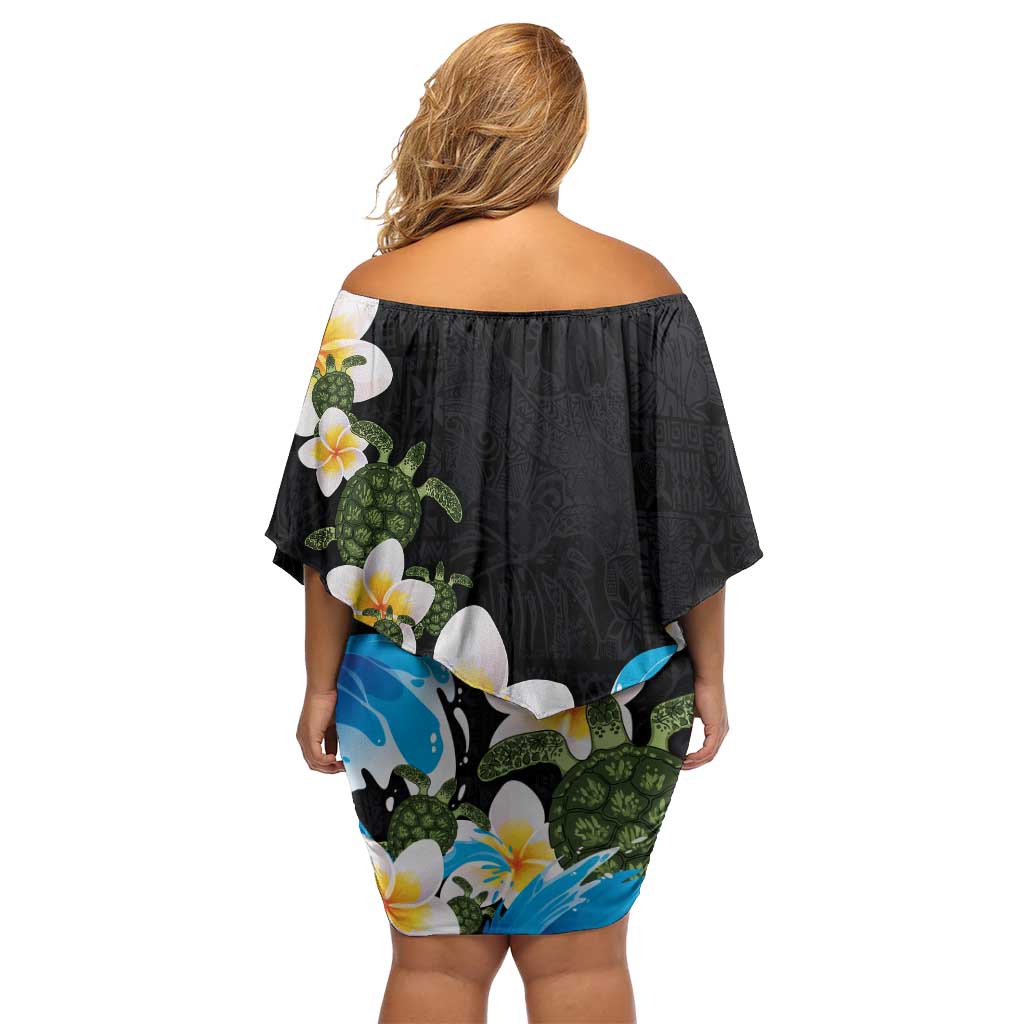 Hawaiian Plumeria and Turtle Family Matching Off Shoulder Short Dress and Hawaiian Shirt with Polynesian Tribal Art Pattern Vintage Vibes LT03 - Polynesian Pride