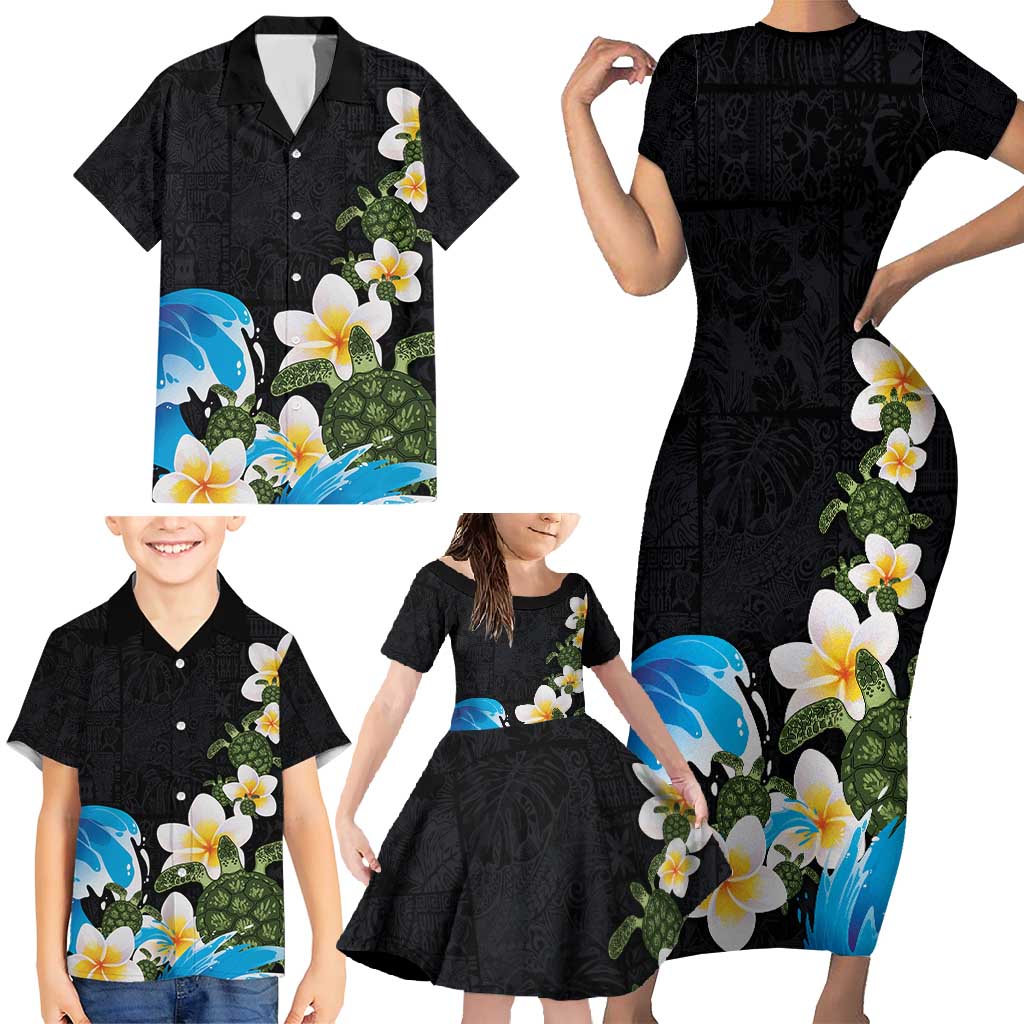 Hawaiian Plumeria and Turtle Family Matching Short Sleeve Bodycon Dress and Hawaiian Shirt with Polynesian Tribal Art Pattern Vintage Vibes LT03 - Polynesian Pride