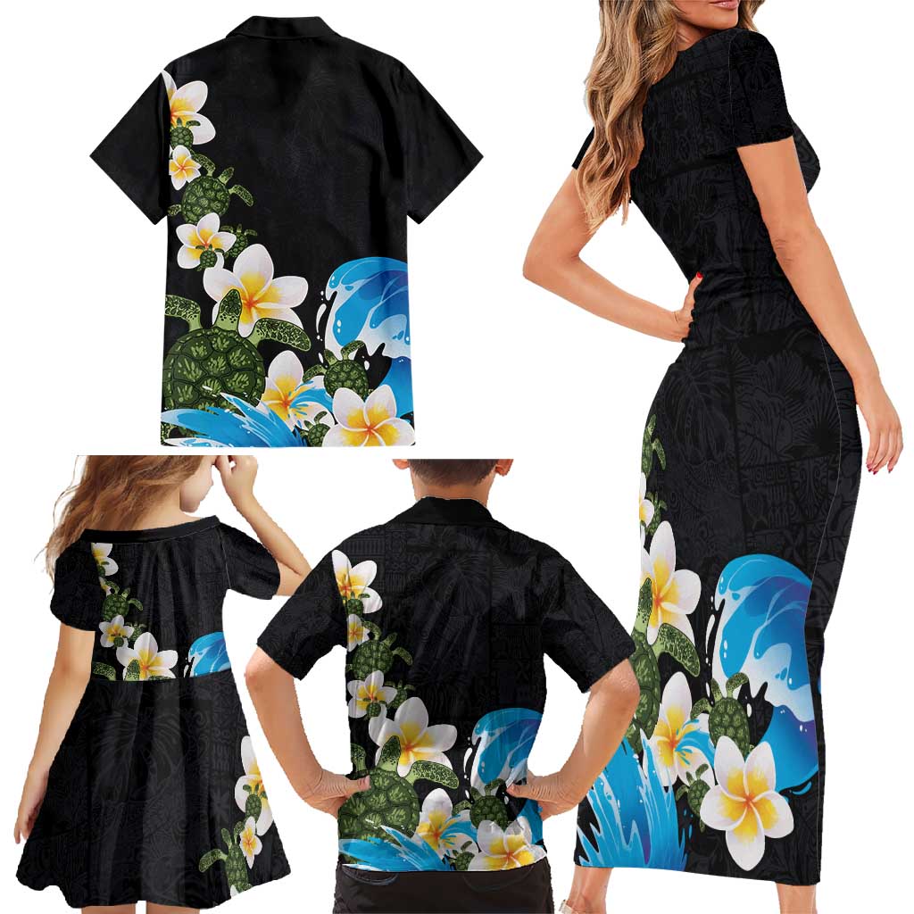 Hawaiian Plumeria and Turtle Family Matching Short Sleeve Bodycon Dress and Hawaiian Shirt with Polynesian Tribal Art Pattern Vintage Vibes LT03 - Polynesian Pride
