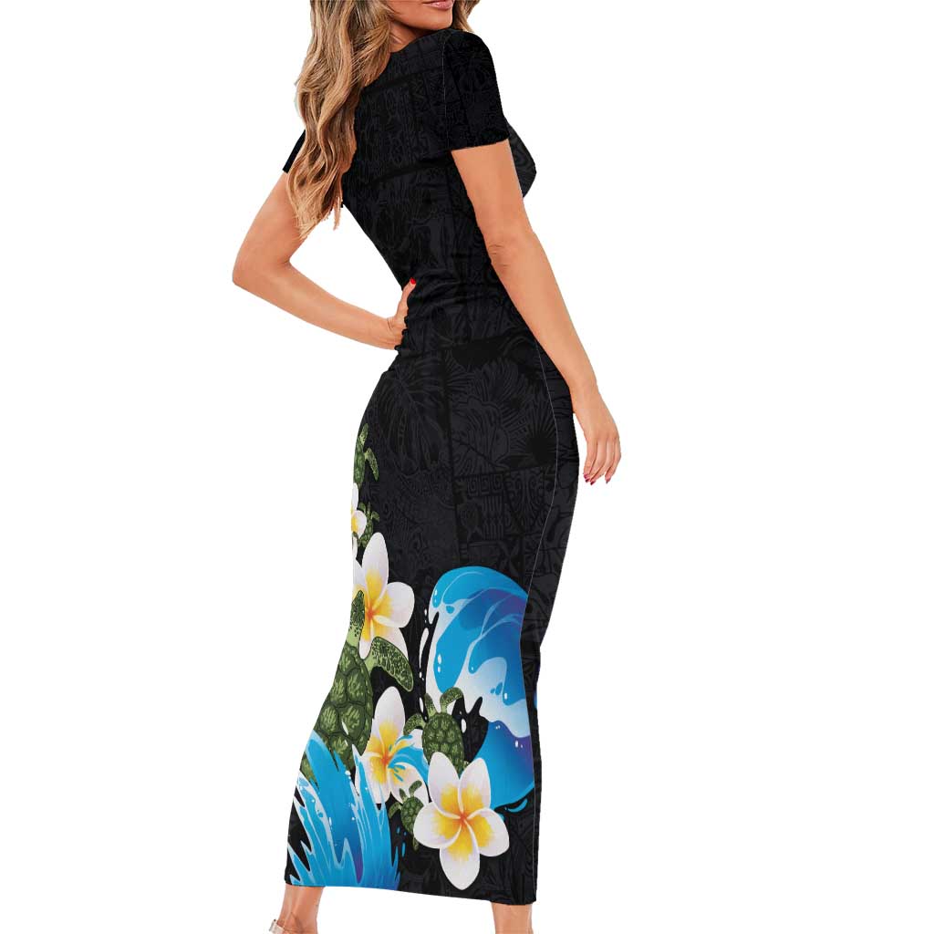 Hawaiian Plumeria and Turtle Family Matching Short Sleeve Bodycon Dress and Hawaiian Shirt with Polynesian Tribal Art Pattern Vintage Vibes LT03 - Polynesian Pride