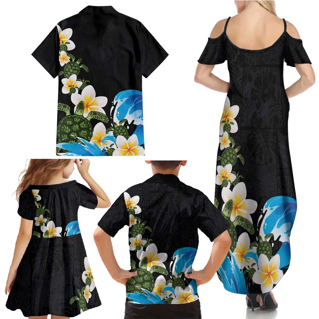 Hawaiian Plumeria and Turtle Family Matching Summer Maxi Dress and Hawaiian Shirt with Polynesian Tribal Art Pattern Vintage Vibes LT03 - Polynesian Pride