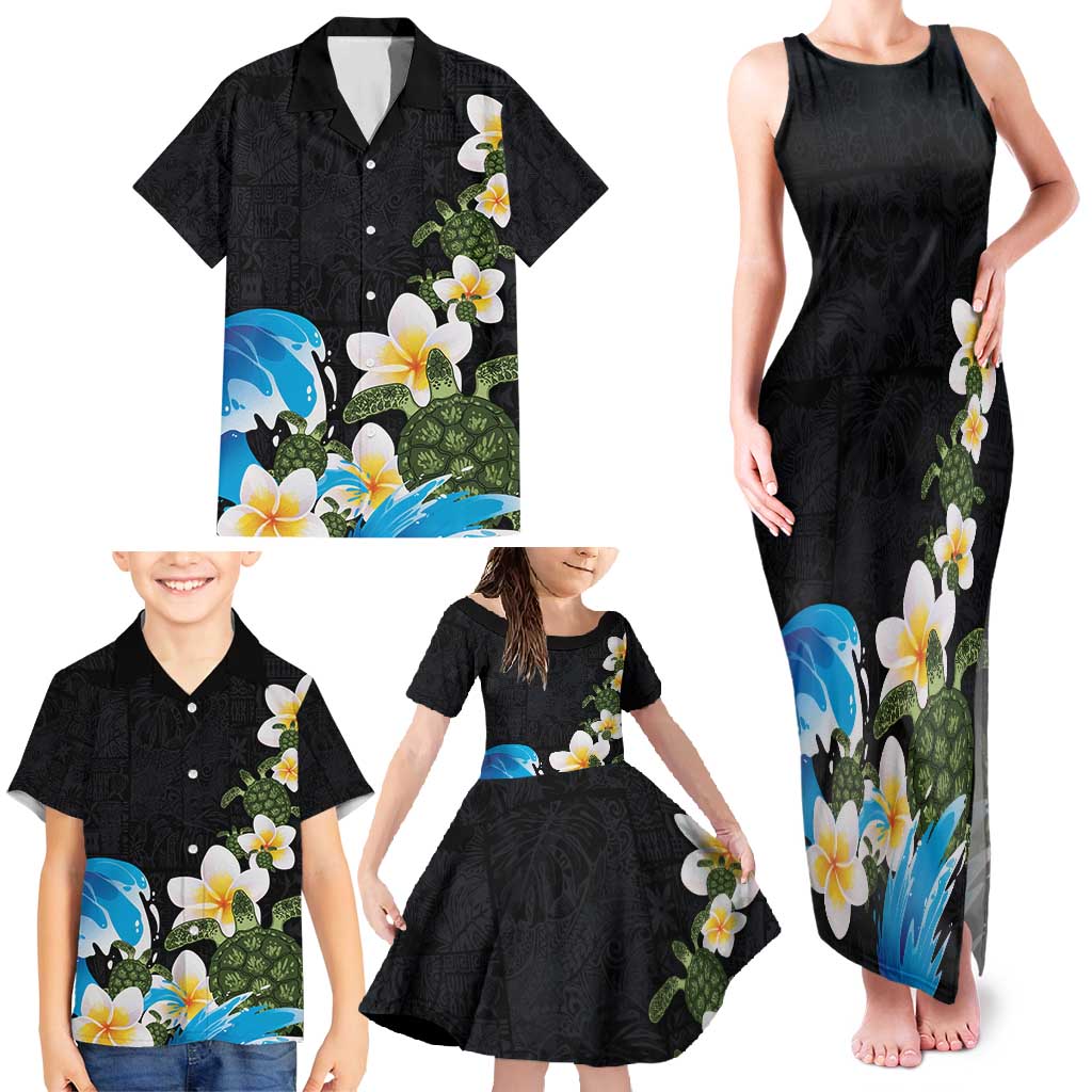 Hawaiian Plumeria and Turtle Family Matching Tank Maxi Dress and Hawaiian Shirt with Polynesian Tribal Art Pattern Vintage Vibes LT03 - Polynesian Pride