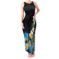 Hawaiian Plumeria and Turtle Family Matching Tank Maxi Dress and Hawaiian Shirt with Polynesian Tribal Art Pattern Vintage Vibes LT03 Mom's Dress Black - Polynesian Pride