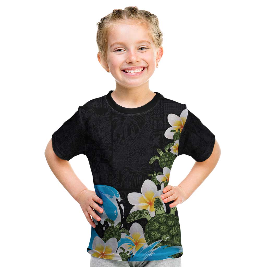 Hawaiian Plumeria and Turtle Kid T Shirt with Polynesian Tribal Art Pattern Vintage Vibes
