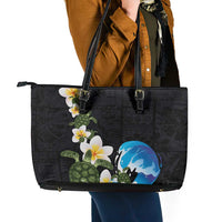 Hawaiian Plumeria and Turtle Leather Tote Bag with Polynesian Tribal Art Pattern Vintage Vibes LT03 - Polynesian Pride