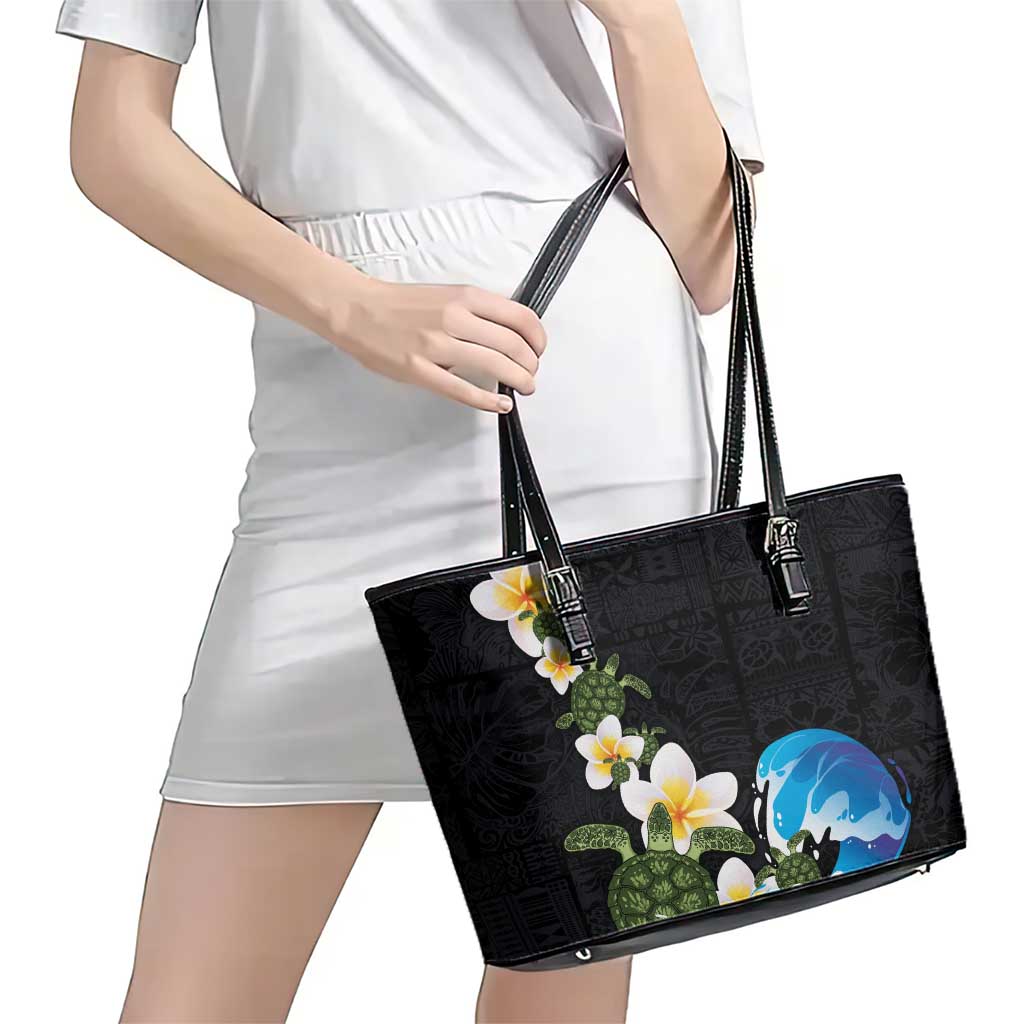 Hawaiian Plumeria and Turtle Leather Tote Bag with Polynesian Tribal Art Pattern Vintage Vibes LT03 - Polynesian Pride