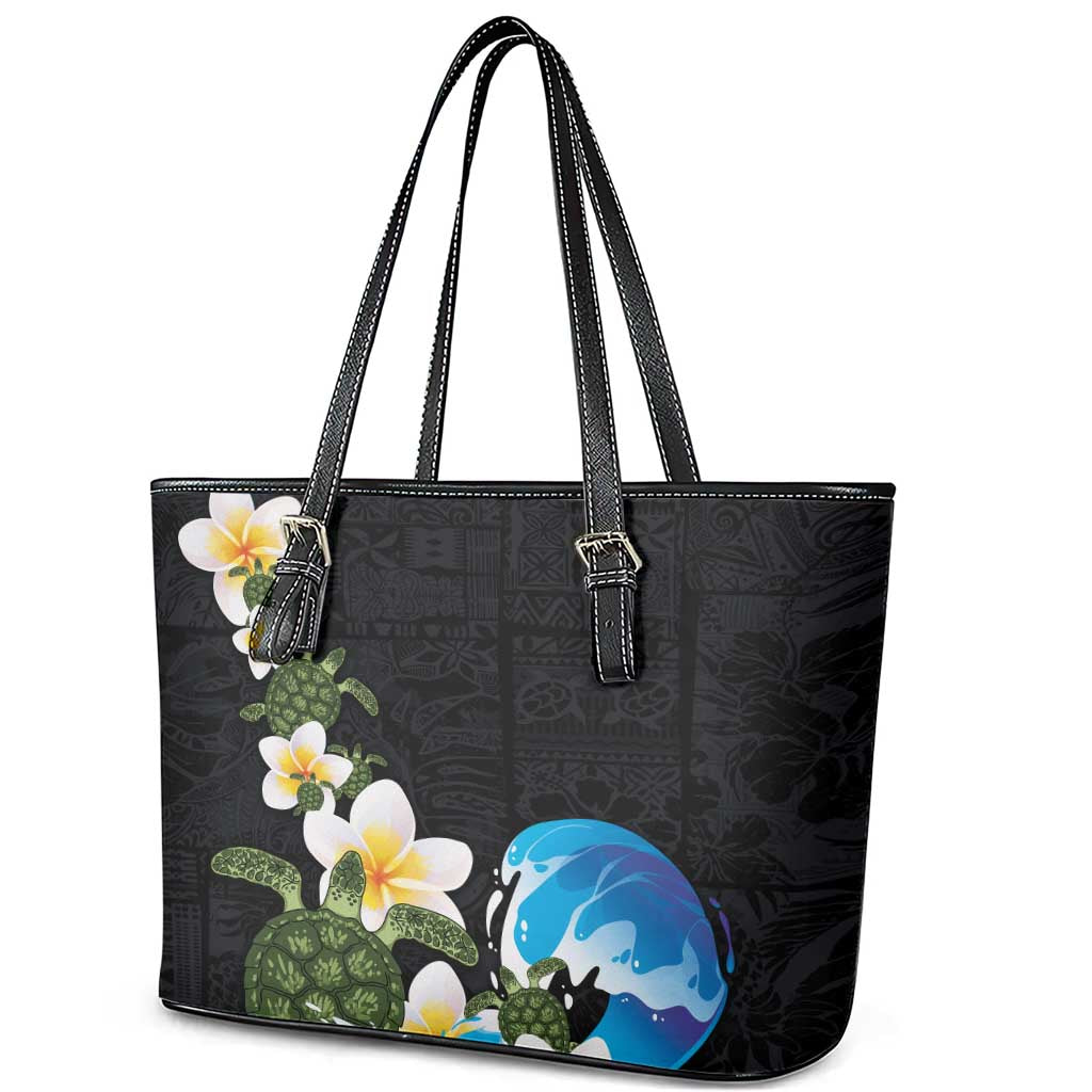 Hawaiian Plumeria and Turtle Leather Tote Bag with Polynesian Tribal Art Pattern Vintage Vibes LT03 - Polynesian Pride