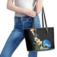 Hawaiian Plumeria and Turtle Leather Tote Bag with Polynesian Tribal Art Pattern Vintage Vibes LT03 - Polynesian Pride