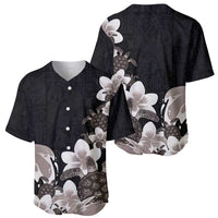 Hawaiian Plumeria and Turtle Baseball Jersey with Polynesian Tribal Art Pattern Grayscale Color LT03 - Polynesian Pride
