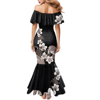 Hawaiian Plumeria and Turtle Family Matching Mermaid Dress and Hawaiian Shirt with Polynesian Tribal Art Pattern Grayscale Color LT03 - Polynesian Pride