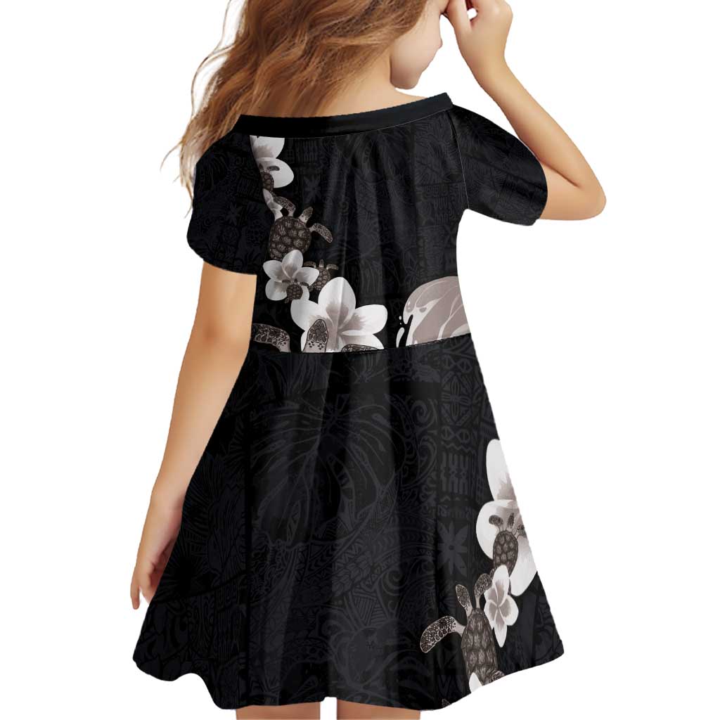 Hawaiian Plumeria and Turtle Family Matching Off Shoulder Short Dress and Hawaiian Shirt with Polynesian Tribal Art Pattern Grayscale Color LT03 - Polynesian Pride