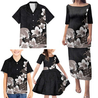 Hawaiian Plumeria and Turtle Family Matching Puletasi and Hawaiian Shirt with Polynesian Tribal Art Pattern Grayscale Color LT03 - Polynesian Pride