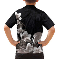 Hawaiian Plumeria and Turtle Family Matching Short Sleeve Bodycon Dress and Hawaiian Shirt with Polynesian Tribal Art Pattern Grayscale Color LT03 - Polynesian Pride