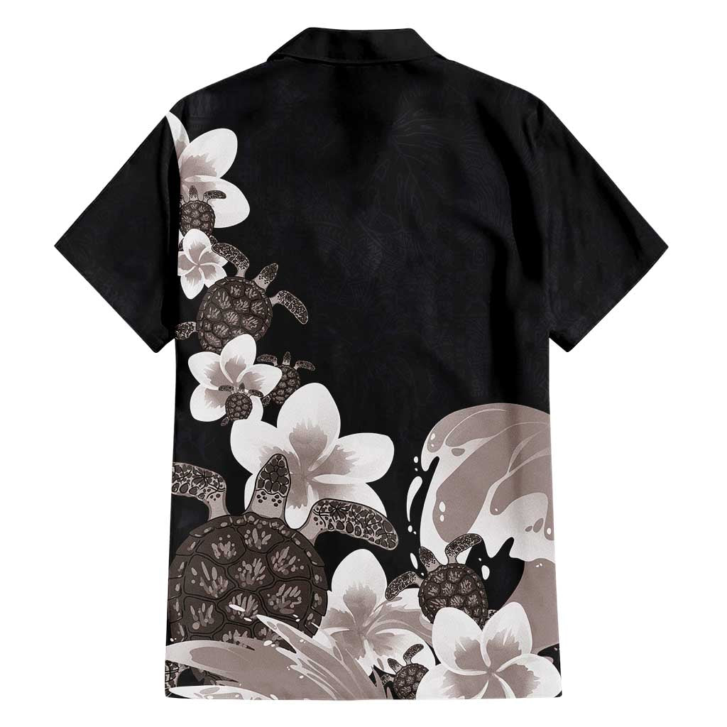 Hawaiian Plumeria and Turtle Family Matching Short Sleeve Bodycon Dress and Hawaiian Shirt with Polynesian Tribal Art Pattern Grayscale Color LT03 - Polynesian Pride
