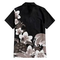 Hawaiian Plumeria and Turtle Family Matching Short Sleeve Bodycon Dress and Hawaiian Shirt with Polynesian Tribal Art Pattern Grayscale Color LT03 - Polynesian Pride