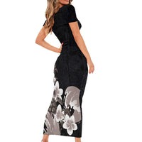 Hawaiian Plumeria and Turtle Family Matching Short Sleeve Bodycon Dress and Hawaiian Shirt with Polynesian Tribal Art Pattern Grayscale Color LT03 - Polynesian Pride