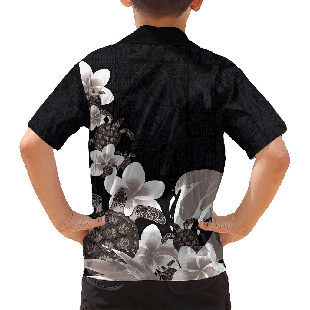 Hawaiian Plumeria and Turtle Family Matching Summer Maxi Dress and Hawaiian Shirt with Polynesian Tribal Art Pattern Grayscale Color LT03 - Polynesian Pride