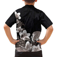 Hawaiian Plumeria and Turtle Family Matching Summer Maxi Dress and Hawaiian Shirt with Polynesian Tribal Art Pattern Grayscale Color LT03 - Polynesian Pride